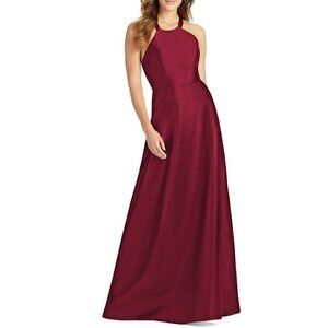 NWT Alfred Sung Size 2  Lace-Up Back Satin Twill A-Line Gown - Burgundy MSRP $25
